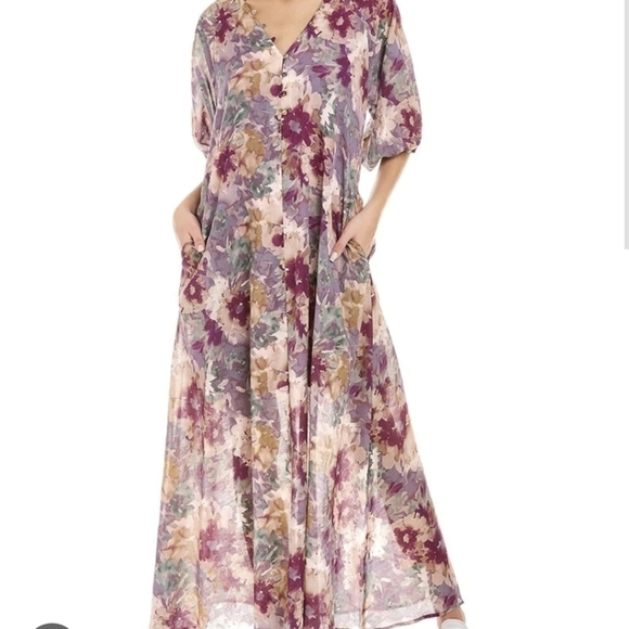 NWT JOHNNY WAS Calme Buttoned Boho Raglan Floral Slip Maxi Dress sz XS - Picture 2 of 11